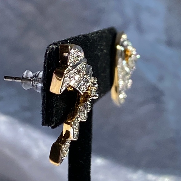 Jacqueline Kennedy JBK Clear Crystal Rhinestone Two Tone Earrings - Picture 6 of 14